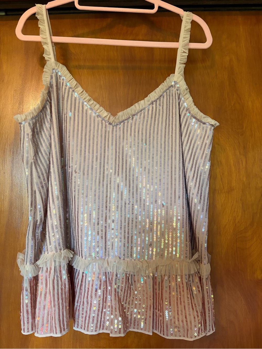 Needle & Thread Iridescent Sequin Cami in Pale Peach